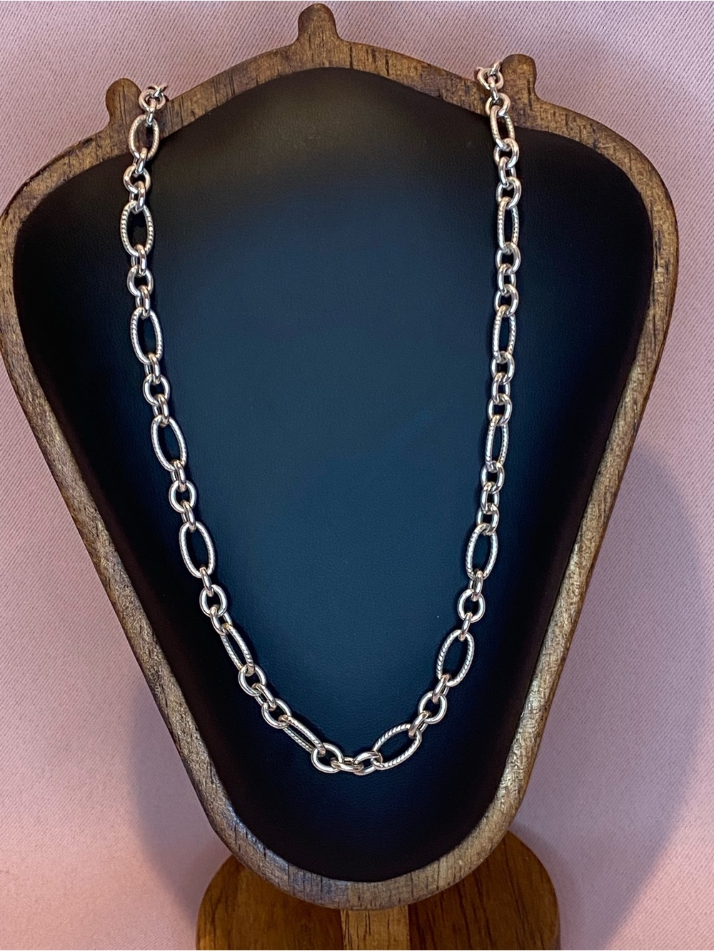 Classic Sterling Silver Mixed Link Necklace.